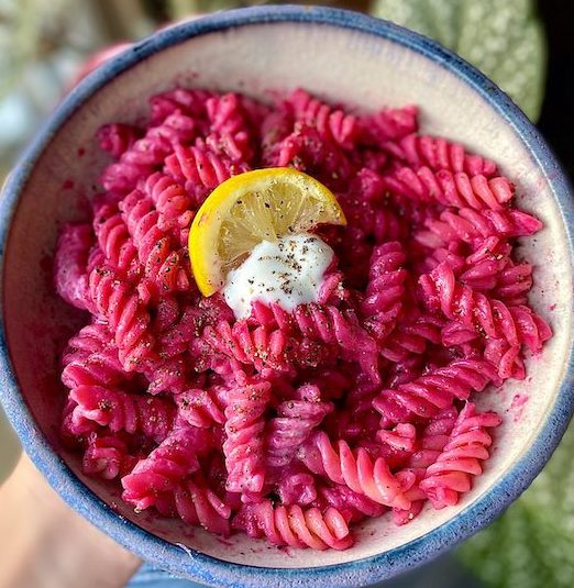 Pretty Pink Pasta With Beetroot, Black Pepper And Garlic Yogurt Recipe